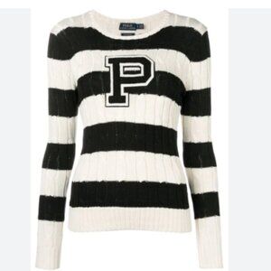 Striped Cable Knit Sweater In White and black